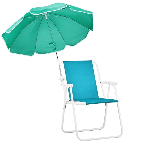 Folding Beach Chair with Umbrella for Adults, Lightweight Porable Camping Chair with 265lbs Capacity for Travel Picnic Concert & Outdoor Activities, Mint Green