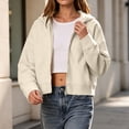 thumbnail image 4 of Women Cropped Zip Up Hooded Jacket, Solid Color Long Sleeve Drop Shoulder Casual Outerwear Layering Coat S‑XXL Beige L(L), 4 of 9