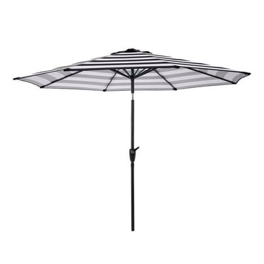 9 ft. Striped Patio Umbrella with Push Button Tilt in Black and White
