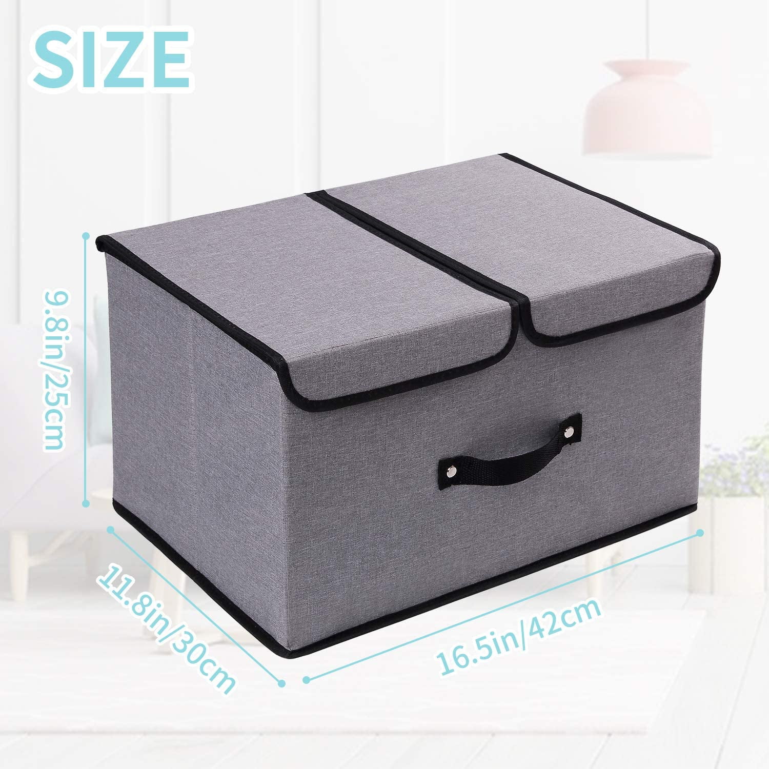 DIMJ Storage Bins with Lids, 2Pcs Large Foldable Fabric Closet Organizer  Storage Boxes with Handle, Divider, Stackable Storage Basket for Shelf