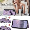 thumbnail image 4 of for iPhone 11 Phone Case Card Holder Wallet,Ring Stand,RFID-Blocking,Wrist Strap,Camera Lens Protector,Leather Shockproof Protective  Flip Cover for iPhone 11 (Purple), 4 of 14