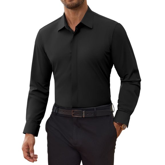 Youclos Men's Stretch Dress Shirts Long Sleeve Button Down Shirt Wrinkle-Free