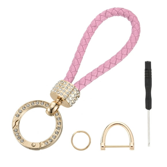 Porte-clés Tressé avec Anneau en Corde Tressée en Cuir avec Anneau en D Rotatif et Tournevis Rose/or 1