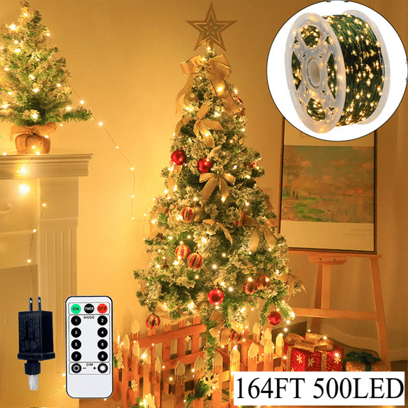 HHVB 1500LED Christmas Tree Lights Fairy String Light 492FT Green Copper Wire Warm White and Multicolor Dimmable with Remote, Twinkle Lights for Party Wedding Indoor Outdoor Decor