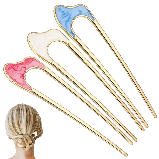 3 horquillas en forma de U para el pelo, estilo francés, elegantes pinzas para el pelo para moños, accesorios decorativos para cualquier ocasión