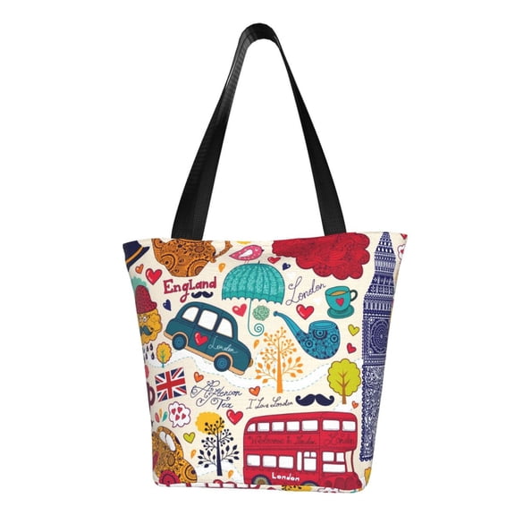 Goofa London Symbols Pattern Tote Bags,Large Capacity Bag,Beach Tote with Zipper Closure, Large Capacity and Foam Padding