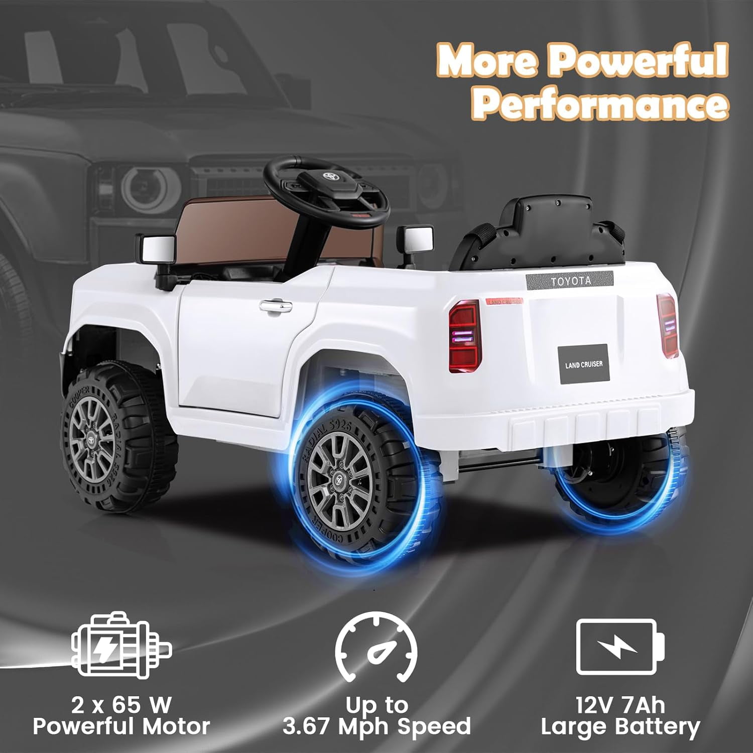 Licensed Toyota Ride on Car by OLAKIDS, Battery Powered Electric Vehicle for Kids with Remote Control, MP3, USB, Power Display, LED Lights, Suspension, Ride on Toy for 3+ Boys Girls
