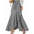 thumbnail image 3 of Women'S Retro Plaid Maxi Skirt A Line Pleated Flared Elastic High Waisted Gingham Summer Swing Long Skirt Black L, 3 of 5