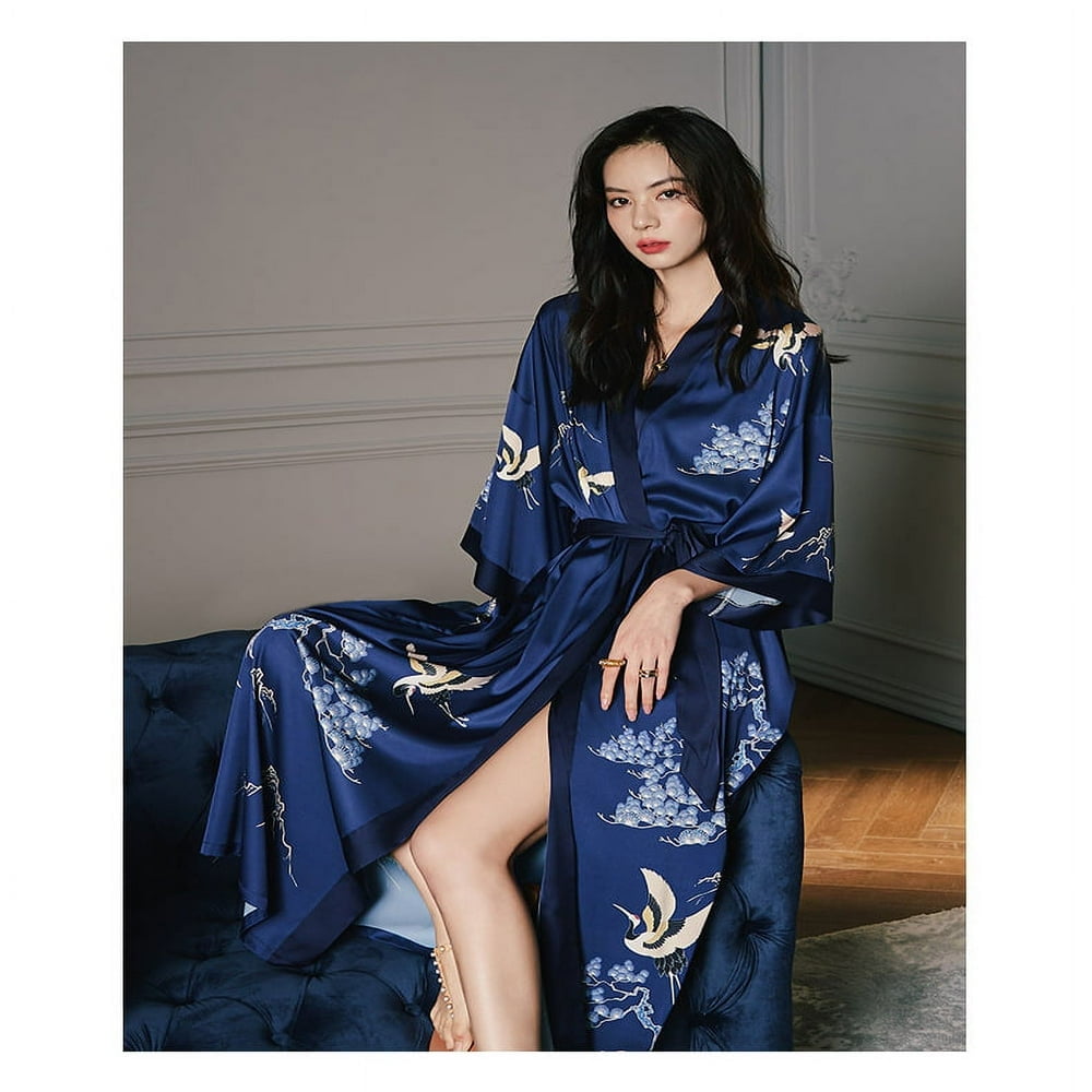 Robes de Kimono pour Femmes Longue Robe de Satin Robe de Soie