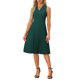 thumbnail image 2 of Vestido plisado INSPIRE CHIC sin mangas con escote en V y cinturón en la cintura, vestido midi A-line S verde oscuro, 2 of 5