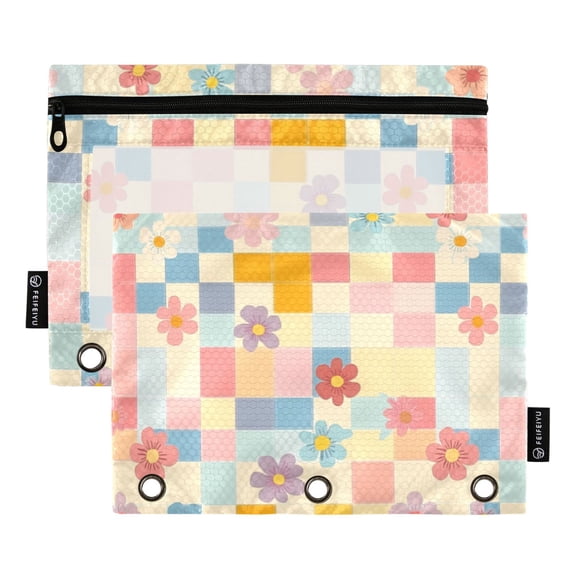 FORMRS 2 Pack Pencil Pouch for 3 Ring Binder with Clear Window Zipper Case, Pink Floral