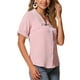 thumbnail image 4 of INSPIRAR CHIC Blusa de botones de manga corta con cuello Peter Pan en contraste para mujeres, color rosa claro, talla M, 4 of 6