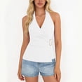 thumbnail image 2 of FRSASU Hauts Dos Nu Sans Manches à Col en V pour Femmes, Ajustés, Mode Été Décontractée, Blanc P(S), 2 of 9