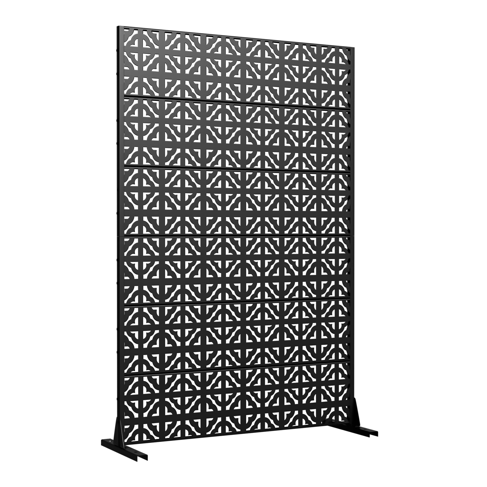 MAYEERTY 72 × 47in Outdoor Privacy Screen with Stand Metal Balcony Decorative Screen, Black