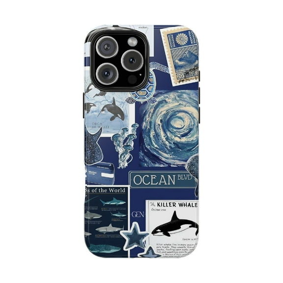 Cases Cover, Ocean Odyssey Tough Phone Case – Dual-Layer Marine Life Collage Design for iPhone 16 Pro Max, 16 Plus, 15, 14, 13, 12, 11, X, Samsung Galaxy S25, S24, S23, S22