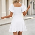 thumbnail image 4 of Bxsruta Womens Dress Short Sleeve Square Neck Ruffle Wrap Casual Mini Dresses, 4 of 6