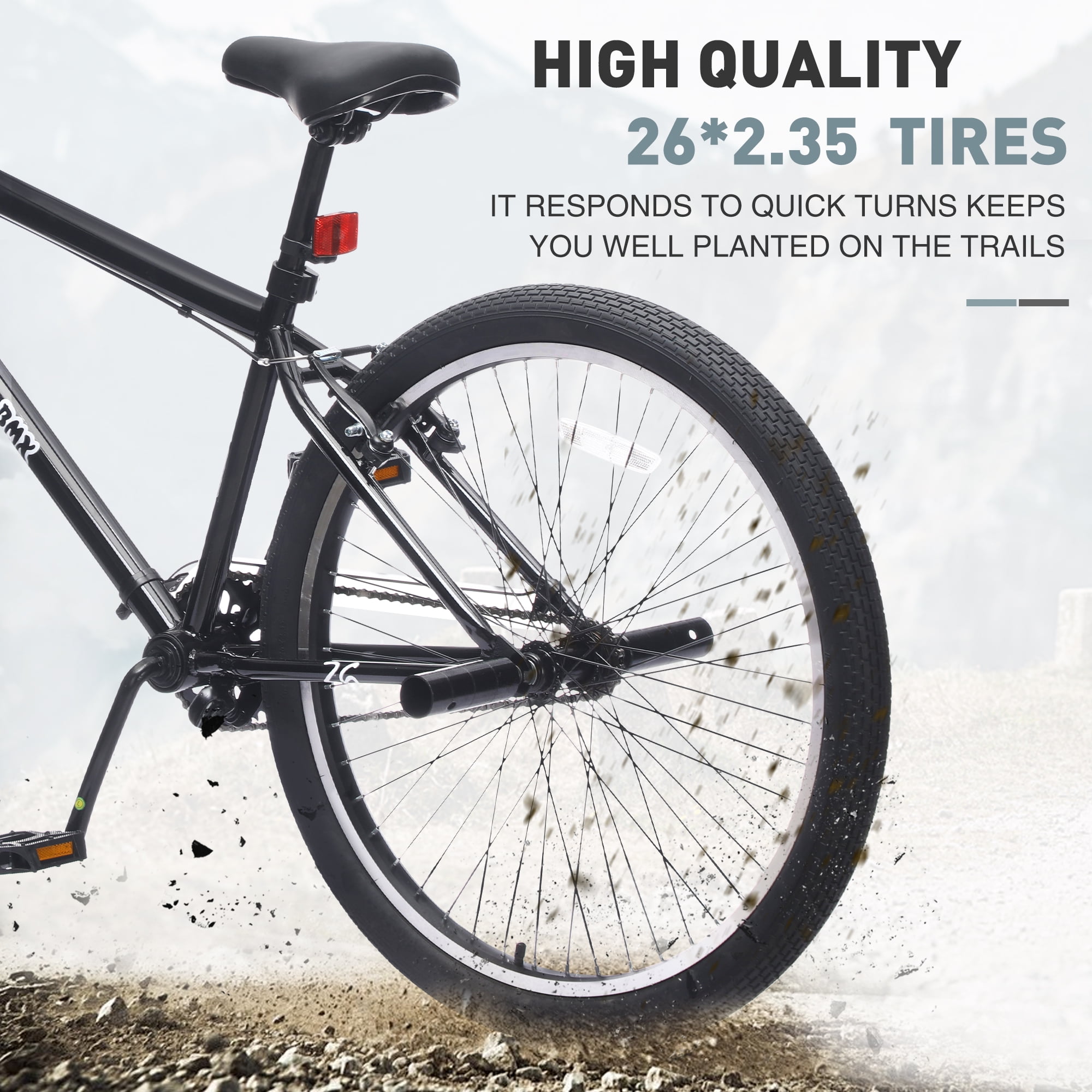 Baprem 26" Freestyle Bike with 2 Pegs, Comfort Steel Frame BMX Mountain Bike, Single Speed City Bike Bicycle with Dual Brake, Black