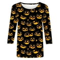 thumbnail image 5 of Sriper Halloween Women Crew Neck Tops Solid Color Dressy Tunic Blouses Crew Neck Elbow Sleeve Floral Printed Blouses Business Casual Outfits Camisetas Mujer Sin Estampado Multicolor L, 5 of 5