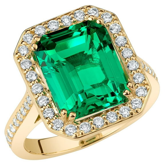 PEORA 6 Carats Created Colombian Emerald Lab Grown Diamond Ring in 14K Yellow Gold, Emerald Cut, Size 9.5