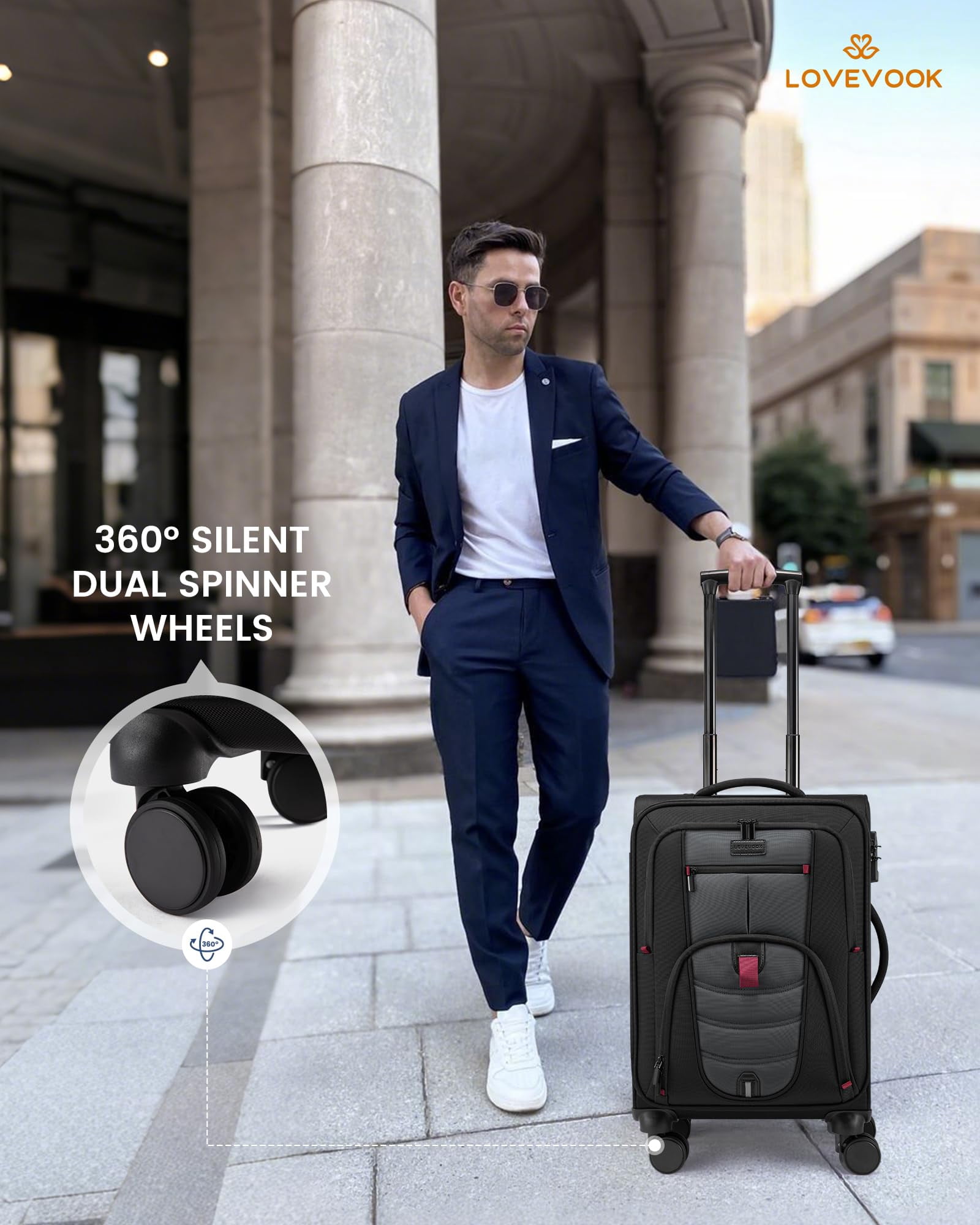 LOVEVOOK Carry On Luggage 22x14x9 Airline Approved, 22-Inch Suitcases with Spinner Wheels, Soft side Luggage with TSA Lock for Men Women Business Trip, Lightweight Large Capacity Luggage for Travel