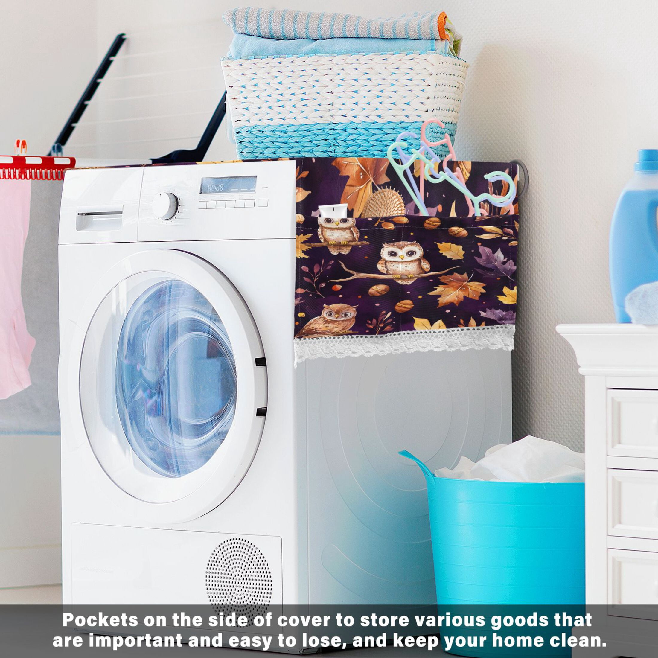 WOBOGO Adorable Baby Owls and Acorns Pattern Washing Machine Cloth Dryer Refrigerator Top Cover Protective Non-Slip Mat For Kitchen Laundry