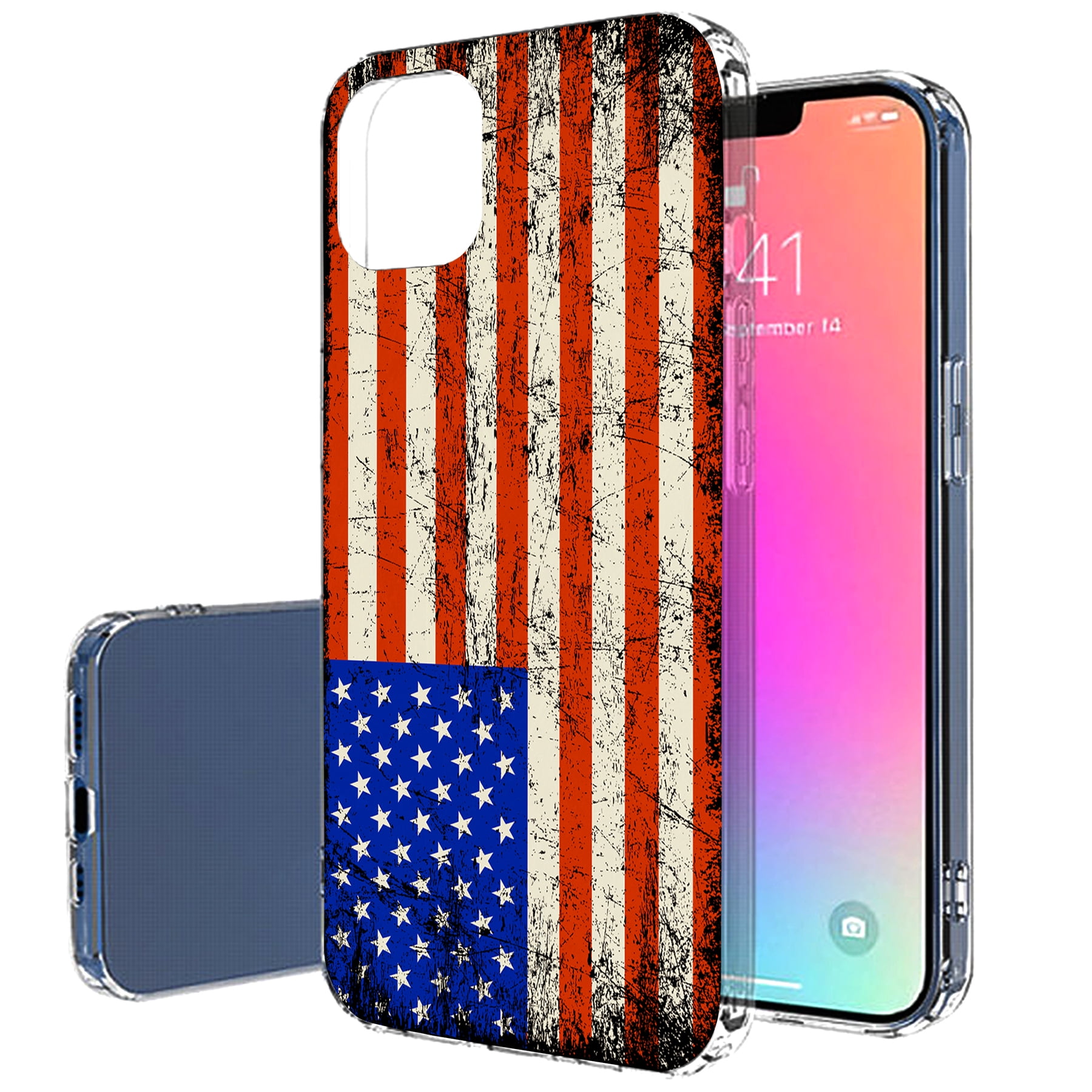 TalkingCase Slim Case for Apple iPhone 13 Mini Soft USA Flexible US American Flag 2 Print Anti-Scratch Light Weight Thin Gel Cover