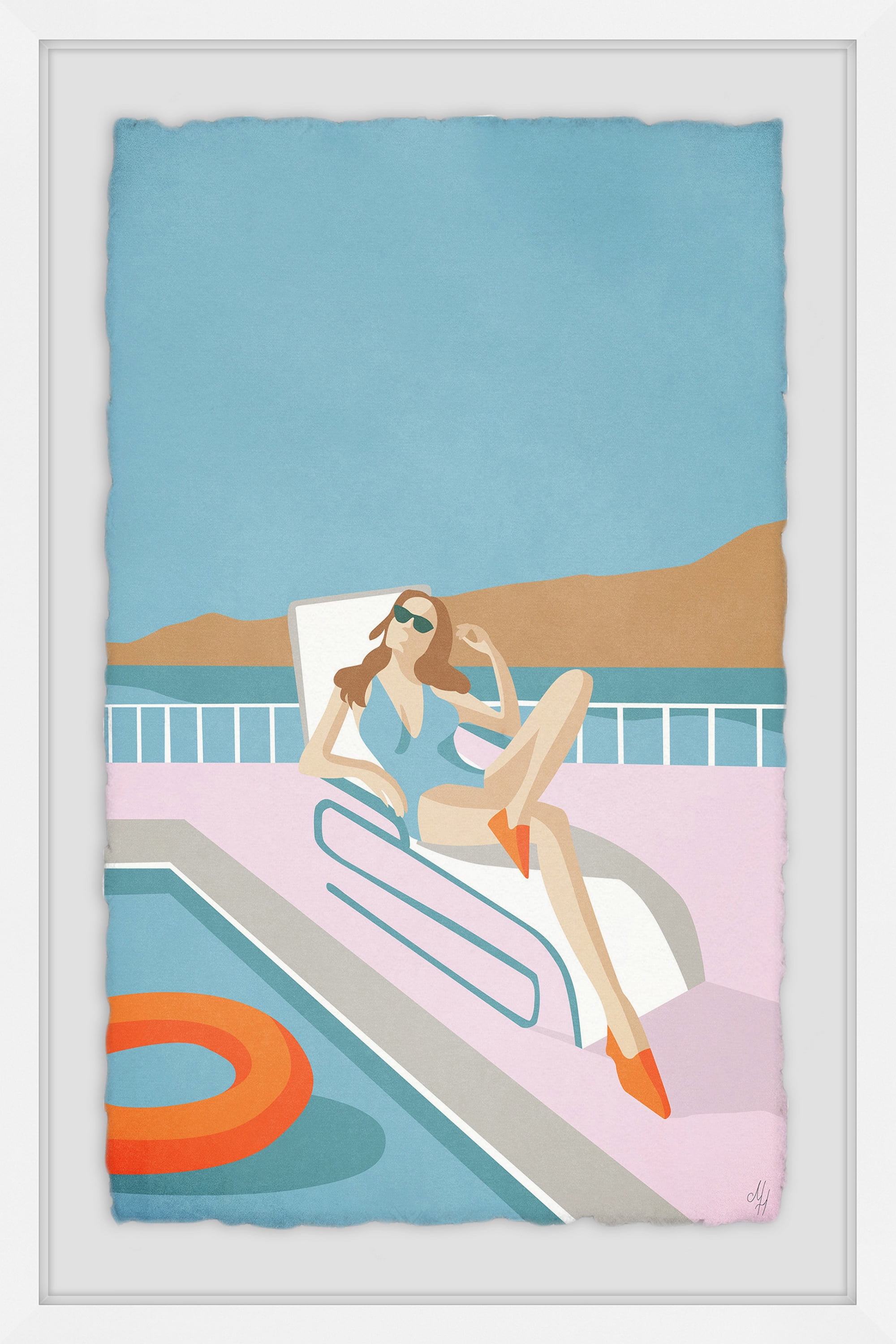 Girl in a Blue Swimsuit Framed Painting Print