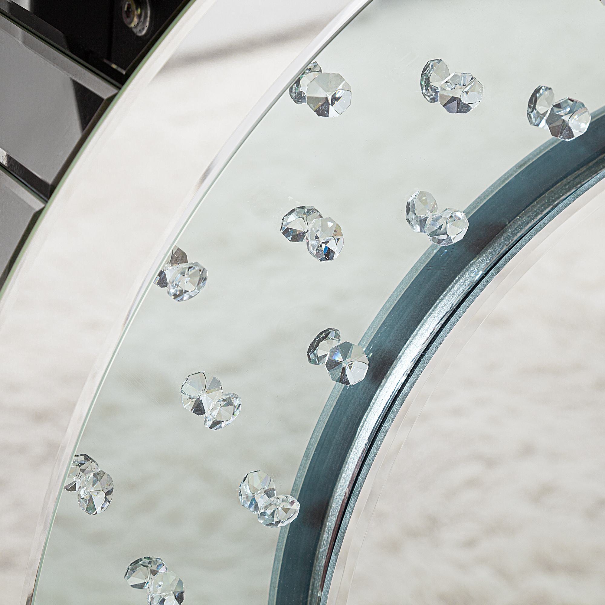 Entrance Table Silver Console Table Mirrored Accent Table with O-Base Rectangle Crystal Table for Living Room Hallway