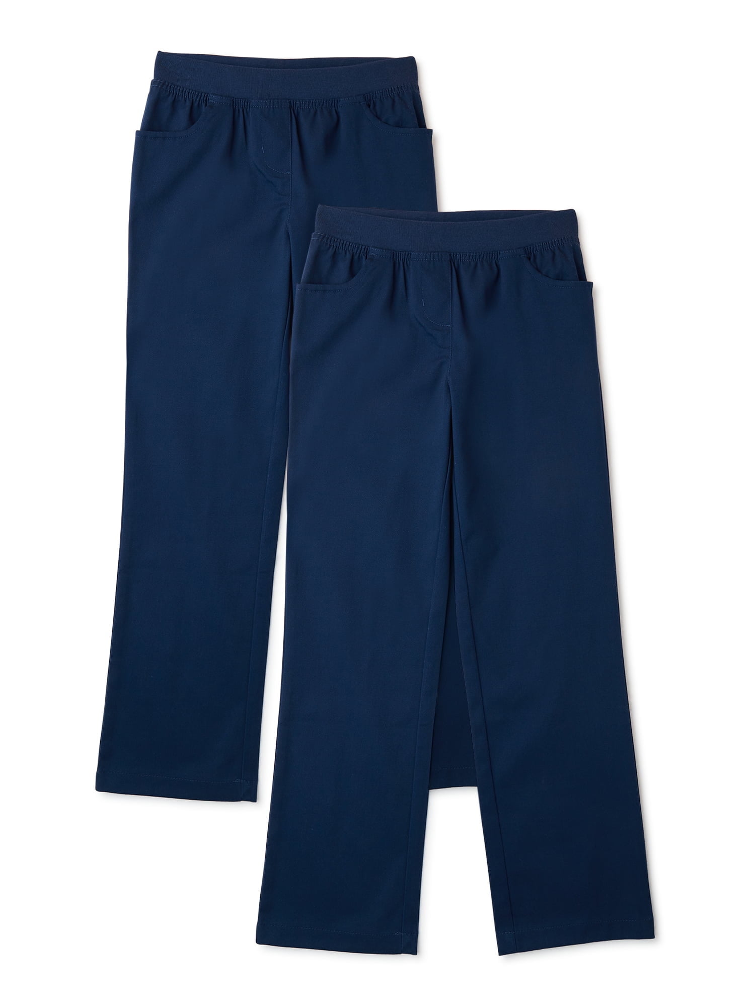 Wonder Nation Girls School Uniform Pull On Pants, 2-Pack, Sizes 4-16 & Plus