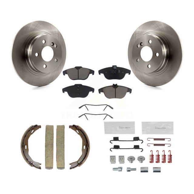 CMX Rear Disc Rotors Ceramic Pads Parking Brake Shoes and Hardware Kit for Car Mercedes-Benz C300 C250 with Solid Rotor K8C-104273