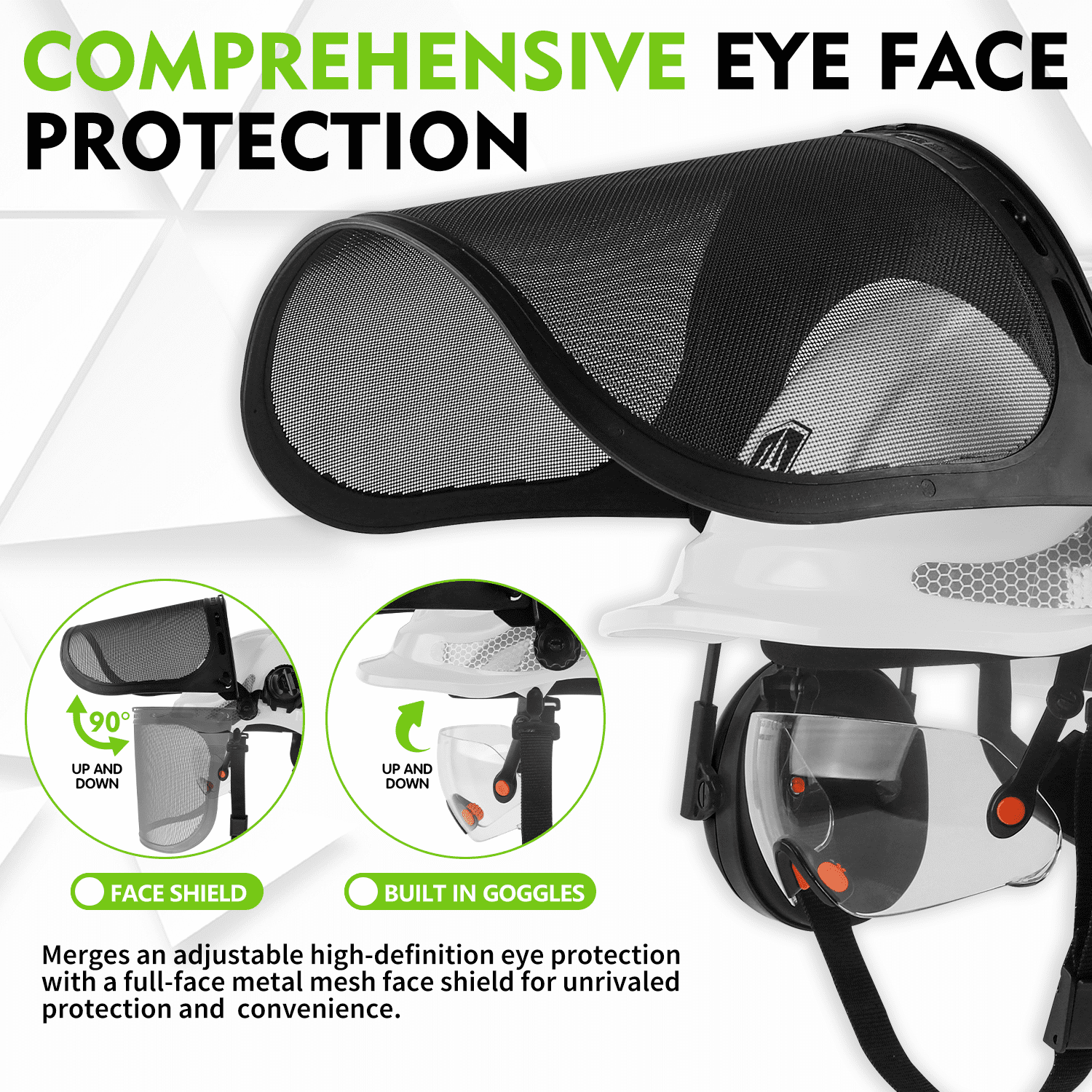 GREEN DEVIL Chainsaw Safety Protective Helmet Forestry Helmet with Build-in Visor Mesh Face Shield Ear Muffs 4 in 1 Ideal for Arborist Tree Work DIY Outdoor Logging Hard hat