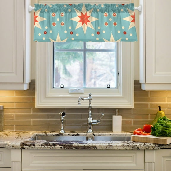 Floral Flowers Blue Curtain Valances Farmhouse Design Window Treatment Decor Blackout Rod Pocket for Windows Living Room Kitchen 54" x 18"