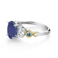 thumbnail image 3 of Gem Stone King 925 Silver and 10K Yellow Gold 3-Stone Ring Oval Blue Lapis and Moissanite (2.51 Cttw, Size 9), 3 of 3