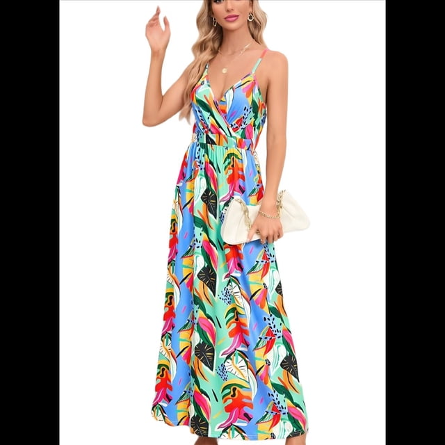 Vestido de Verano 2025 para Mujer, con Estampado Floral, Lazo Frontal, Tirantes Finos, Informal, Bohemio, para Playa, Fluido, Color S
