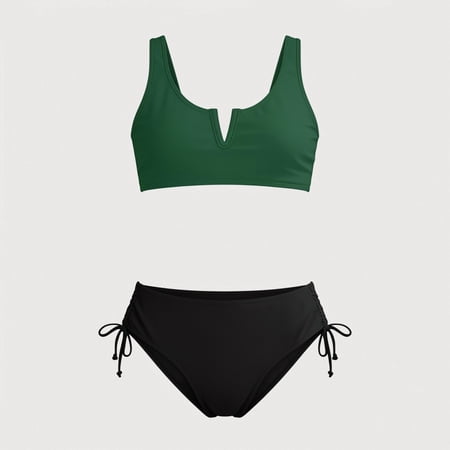 Gyujnb Girls Swimsuit Two Piece V Notch Neck Adjustable Side High Waisted Bottom Bathing Suit (Big Girls) 11-12 Years