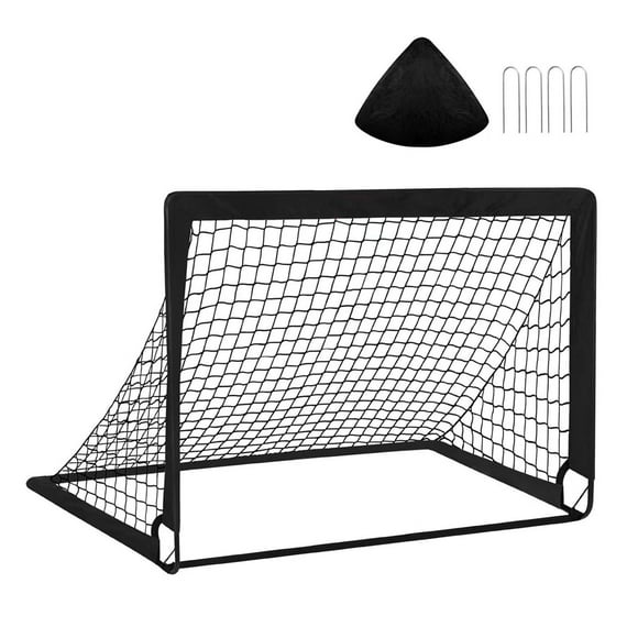DYNWAVECA Kids Soccer Goals Football Gate with Carry Bag Fiberglass Rod Soccer Net Football Goal for Park Garden Outdoor Games Backyard Black