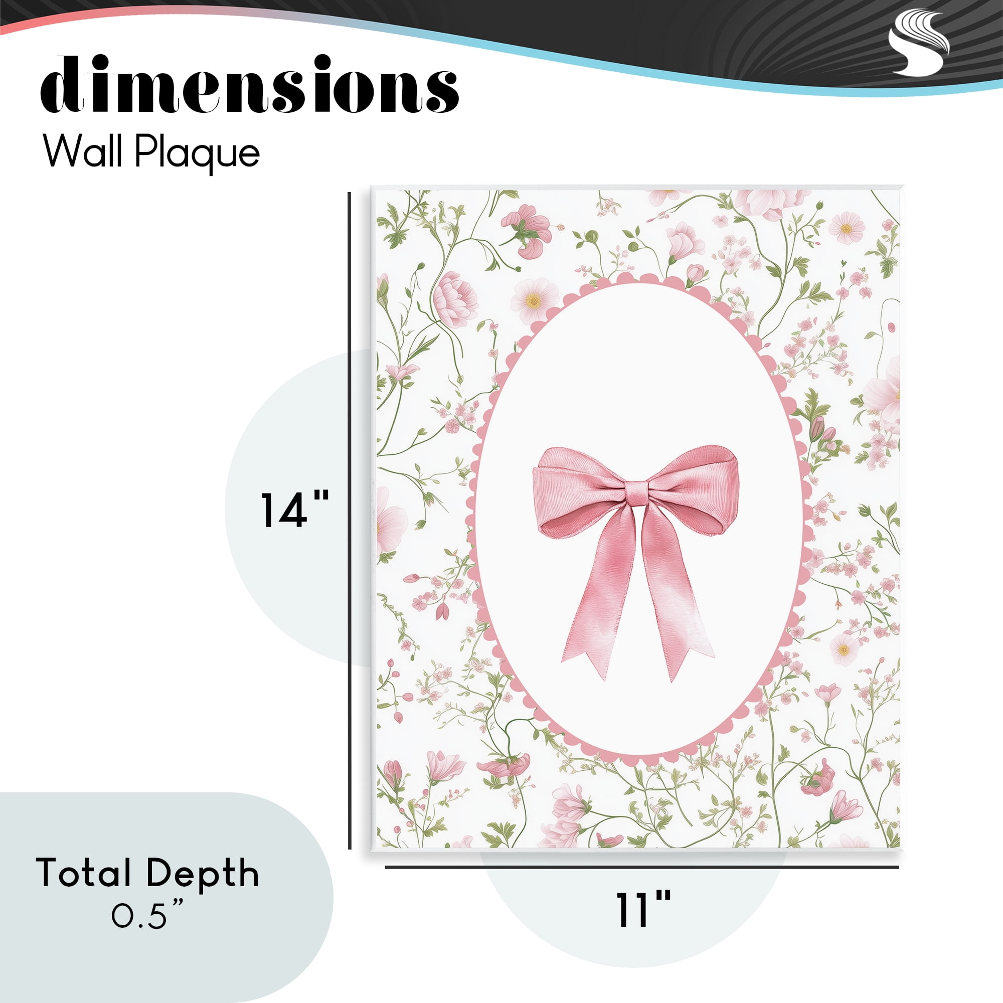Delicate Florals & Bow Wall Plaque Art, design by Christine Simpson Art