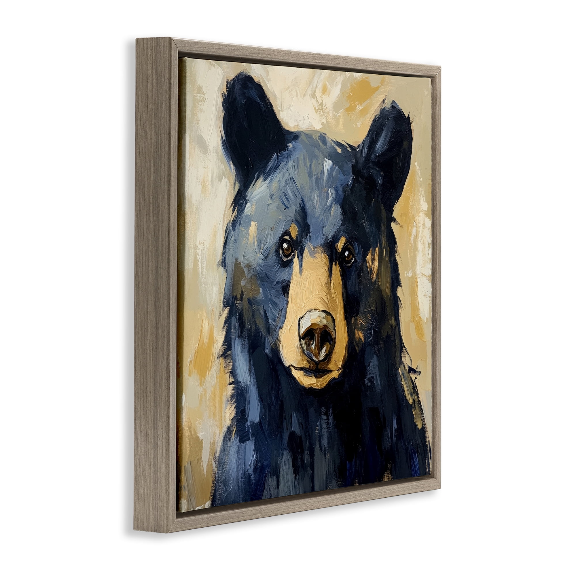 Stupell Industries Big Bear with Brushstrokes Brown Framed Floater Canvas Wall Art, design by Petal Prints Design