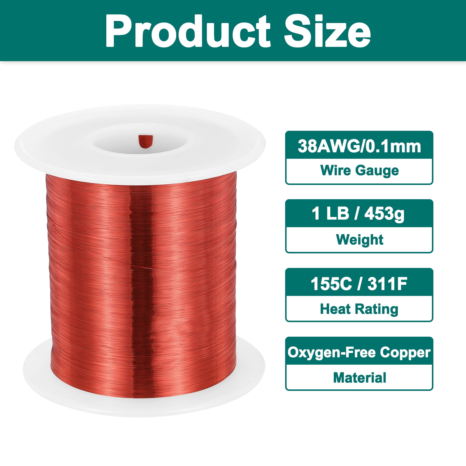 Uxcell 38 AWG Magnet Wire, 38 Gauge Enameled Copper Wire, 1 lb Magnetic Coil Wire for Transformer, Motor, Electric, 155C(311F)