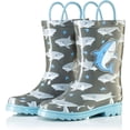thumbnail image 2 of Puddle Play Waterproof Gray Rubber Rain Boots Easy-On Handles - Size 6 Toddler, 2 of 6