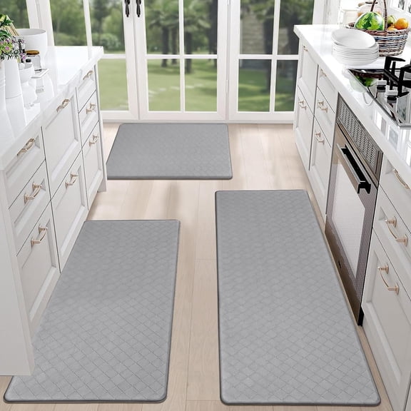 Findosom 3pcs Anti Fatigue Kitchen Rug Sets Waterproof Non Slip Kitchen Mat 0.4" Thick Comfort Cushioned Kitchen Runner Rug and Mat for Kitchen, Floor, Sink, 17''x28'' 17''x 36'' 17''x 48'' Gray