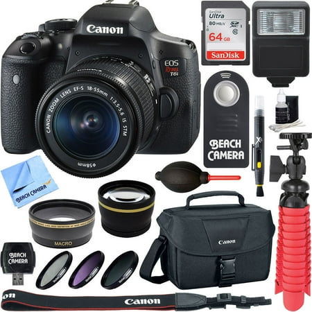 Canon EOS Rebel T6i Digital SLR Camera Wifi + EF-S 18-55mm IS STM Lens Kit + Accessory Bundle 32GB SDHC Memory + DSLR Photo Bag + Wide Angle Lens + 2x Telephoto Lens + Flash + Remote + Tripod & More