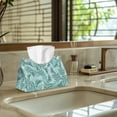 thumbnail image 5 of COEQINE Tissue Box Cover PU Leather Rectangle Tissue Case Holder Facial Tissue Dispenser for Bathroom Bedroom Kitchen Office Car Modern Decorative, Palm Leaf Blue, 5 of 7