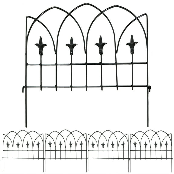 Sunnydaze Bayonne 19" x 19" Black Steel Decorative Garden Fence Panels (5 Count)