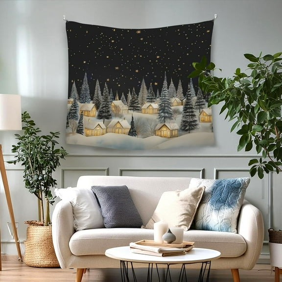 Vintage Christmas Winter Village Hanging Wall Tapestry for Bedroom, Rustic Farmhouse Snow Wall Tapestries Hanging for Holiday Living Room Dorm Home Decor