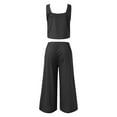 thumbnail image 5 of BLOCLOALO 2 Piece Lounge Set Sleeveless Tops Women's Outfits Square Neck Linen Tank Crop Top Wide Leg Pants Matching Set Cropped Tank Tops Dressy Casual Suit Casual Lounge Sets for Women Black Xl, 5 of 7