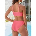 thumbnail image 3 of ANRABESS Tummy Control 2 Piece Swimsuits for Women High Waisted Bikini Sets Ribbed Textured Bathing Suits Beach Swimwear Coral Pink M, 3 of 10
