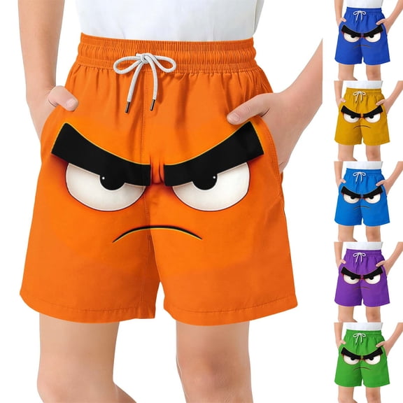 Eltusu Boys Swim Trunks, Summer Elastic Waistband Beach Loose Fit Board Shorts with Pockets Orange Size 6T
