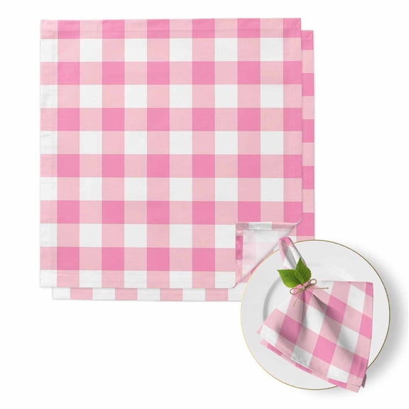 Valentine's Day Cloth Napkins Set of 2 Abstract Pink White Plaid Modern Mosaic Pink Checkered Soft Washable Square Dinner Napkins for Party Wedding Restaurant Hotel Cocktail 20x20 Inch