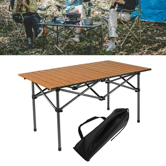 Mesa de picnic plegable para acampar, fácil de instalar, compacta, estable, resistente, plegable lateralmente. marrón
